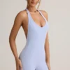 Salopetă scurta fără spate cu nervuri din modal Shelly, albastru deschis Salopetă scurta fără spate cu nervuri din modal Shelly, albastru deschis