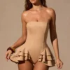 Salopeta corset cu volane și șireturi Marivelle, culoare bej Salopeta corset cu volane și șireturi Marivelle, culoare bej