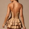 Salopeta corset cu volane și șireturi Marivelle, culoare bej Salopeta corset cu volane și șireturi Marivelle, culoare bej