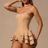 Salopeta corset cu volane și șireturi Marivelle, culoare bej Salopeta corset cu volane și șireturi Marivelle, culoare bej