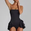 Salopeta corset cu volane și șireturi Priaska, negru Salopeta corset cu volane și șireturi Priaska, negru
