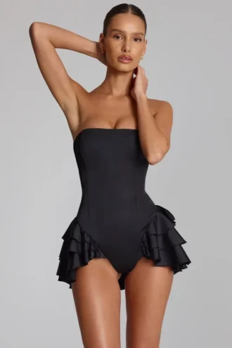 Salopeta corset cu volane și șireturi Priaska, negru Salopeta corset cu volane și șireturi Priaska, negru