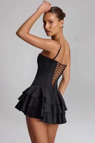 Salopeta corset cu volane și șireturi Priaska, negru Salopeta corset cu volane și șireturi Priaska, negru