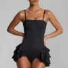 Salopeta corset cu volane și șireturi Priaska, negru Salopeta corset cu volane și șireturi Priaska, negru