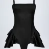 Salopeta corset cu volane și șireturi Priaska, negru Salopeta corset cu volane și șireturi Priaska, negru