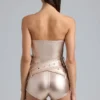 Salopeta corset din denim metalic cu curea Sasha, în culoarea șampanie Salopeta corset din denim metalic cu curea Sasha, în culoarea șampanie