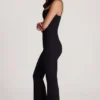 Salopeta Elanie cu guler rotund, corset și picioare evazate, în negru Salopeta Elanie cu guler rotund, corset și picioare evazate, în negru