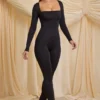 Salopeta Elvina Petite din jersey elastic, cu guler înalt, în negru Salopeta Elvina Petite din jersey elastic, cu guler înalt, în negru