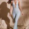 Salopeta Ramona Petite cu decolteu adânc și ornamente, în culoarea Aqua Salopeta Ramona Petite cu decolteu adânc și ornamente, în culoarea Aqua
