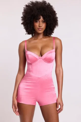 Salopeta scurta corset din satin Romera, roz Salopeta scurta corset din satin Romera, roz