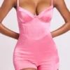 Salopeta scurta corset din satin Romera, roz