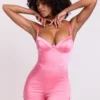 Salopeta scurta corset din satin Romera, roz