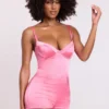 Salopeta scurta corset din satin Romera, roz