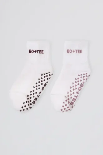 Set de 2 perechi de șosete Pilates, alb