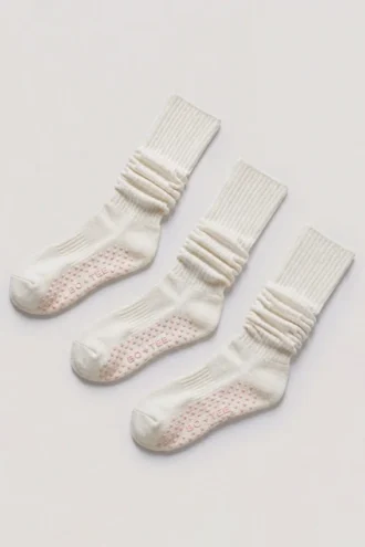 Set de 3 perechi de șosete Pilates, culoare lapte