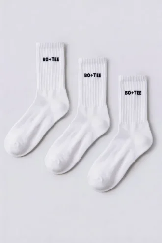 Set de trei perechi de șosete cu guler semi-curt, cu nervuri, de culoare albă
