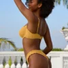 Slip de bikini hipster din țesătură șifonată, în nuanța Marigold Slip de bikini hipster din țesătură șifonată, în nuanța Marigold