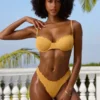 Slip de bikini hipster din țesătură șifonată, în nuanța Marigold Slip de bikini hipster din țesătură șifonată, în nuanța Marigold