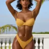 Slip de bikini hipster din țesătură șifonată, în nuanța Marigold Slip de bikini hipster din țesătură șifonată, în nuanța Marigold