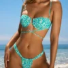 Topuri de bikini cu sârmă și bretele multiple Corsica, imprimeu albastru multicolor