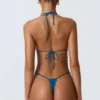 Top de bikini cu decolteu halter, cu volane și ornamente, model Clearwater, în albastru ocean Top de bikini cu decolteu halter, cu volane și ornamente, model Clearwater, în albastru ocean
