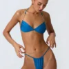 Top de bikini cu decolteu halter, cu volane și ornamente, model Clearwater, în albastru ocean Top de bikini cu decolteu halter, cu volane și ornamente, model Clearwater, în albastru ocean