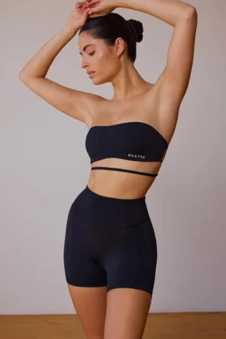 Sutien bandeau cu bretele încrucișate pe spate, negru