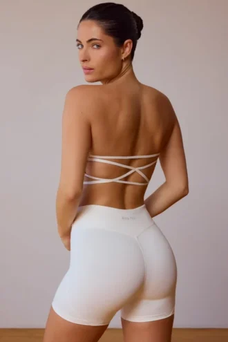 Sutien bandeau cu spate încrucișat, alb deschis