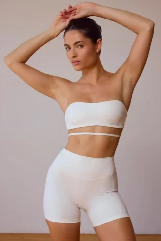 Sutien bandeau cu spate încrucișat, alb deschis