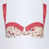 Sutien de bikini cu sârmă și decolteu balconet Vallibona, cu imprimeu floral roșu Sutien de bikini cu sârmă și decolteu balconet Vallibona, cu imprimeu floral roșu