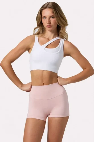 Sutien sport asimetric fără cusături, cu nervuri moi, în culoarea alb