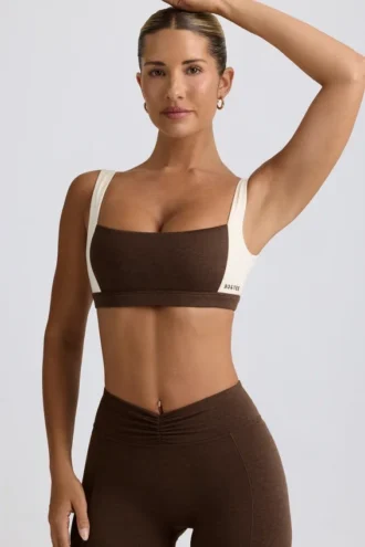 Sutien sport contrastant în marl pecan