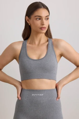 Sutien sport cu bretele late FlexiRib, culoare gri melanj