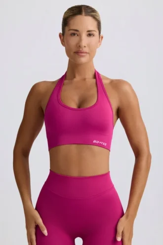 Sutien sport cu gât halter Define Luxe în culoarea Berry