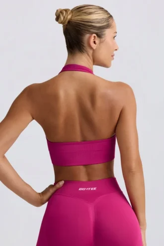 Sutien sport cu gât halter Define Luxe în culoarea Berry