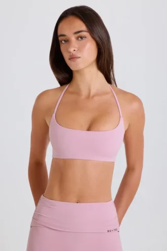 Sutien sport cu gât rotund și bretele încrucișate la spate, în nuanța Mauve