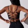 Sutien sport cu spate decupat și gât pătrat, negru Sutien sport cu spate decupat și gât pătrat, negru
