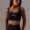Sutien sport cu spate decupat și gât pătrat, negru Sutien sport cu spate decupat și gât pătrat, negru