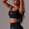 Sutien sport cu spate decupat și gât pătrat, negru Sutien sport cu spate decupat și gât pătrat, negru