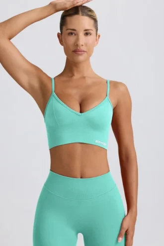 Sutien sport Define Luxe cu decolteu în V, culoare mentă