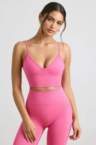 Sutien sport Define Luxe cu decolteu în V, roz intens