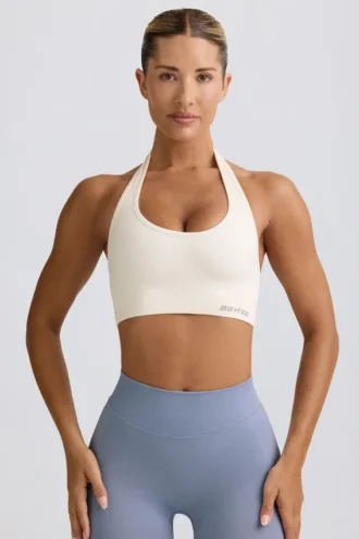 Sutien sport Define Luxe cu gât în V, alb