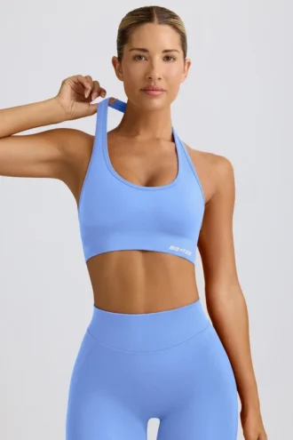 Sutien sport Define Luxe cu gât în V, albastru deschis