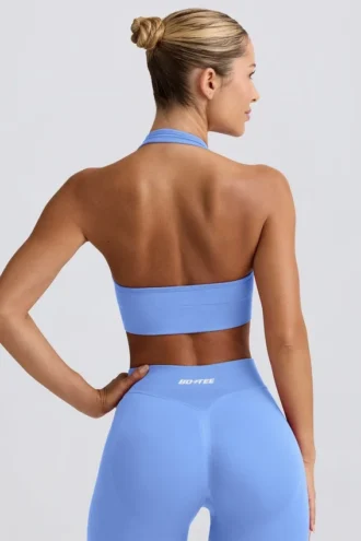 Sutien sport Define Luxe cu gât în V, albastru deschis