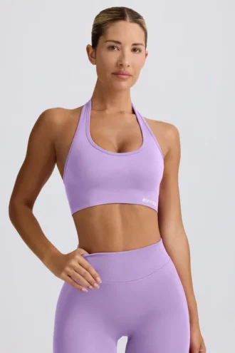 Sutien sport Define Luxe cu gât în V, în nuanța liliac