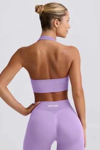Sutien sport Define Luxe cu gât în V, în nuanța liliac