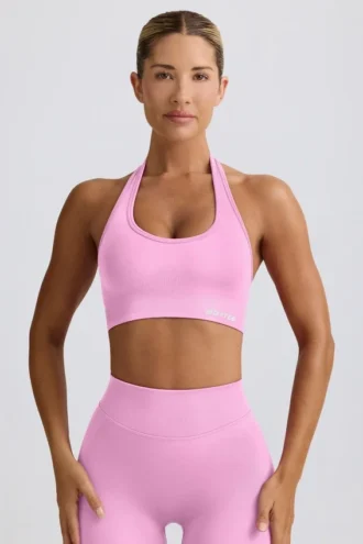 Sutien sport Define Luxe cu gât în V, roz bubblegum