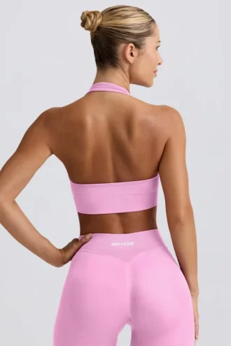 Sutien sport Define Luxe cu gât în V, roz bubblegum