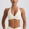 Sutien sport din jersey periat cu decolteu în V, în culoarea Ivory Marl Sutien sport din jersey periat cu decolteu în V, în culoarea Ivory Marl