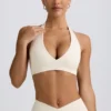 Sutien sport din jersey periat cu decolteu în V, în culoarea Ivory Marl Sutien sport din jersey periat cu decolteu în V, în culoarea Ivory Marl
